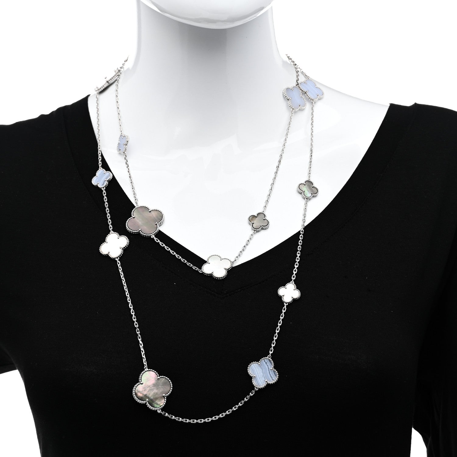 Van Cleef & Arpels 18K White Gold Onyx Mother of Pearl 16 Motifs Magic Alhambra Necklace 2 of 6