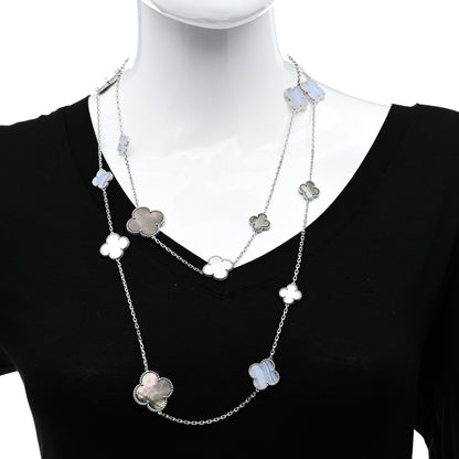 Van Cleef & Arpels 18K White Gold Onyx Mother of Pearl 16 Motifs Magic Alhambra Necklace 2 of 6