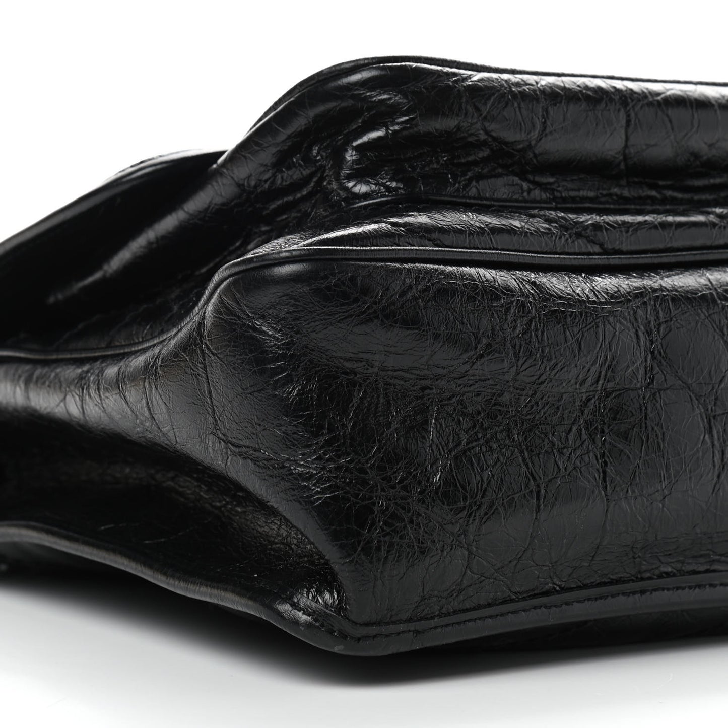 Crinkled Calfskin Matelasse Monogram Large Niki Chain Satchel Black
