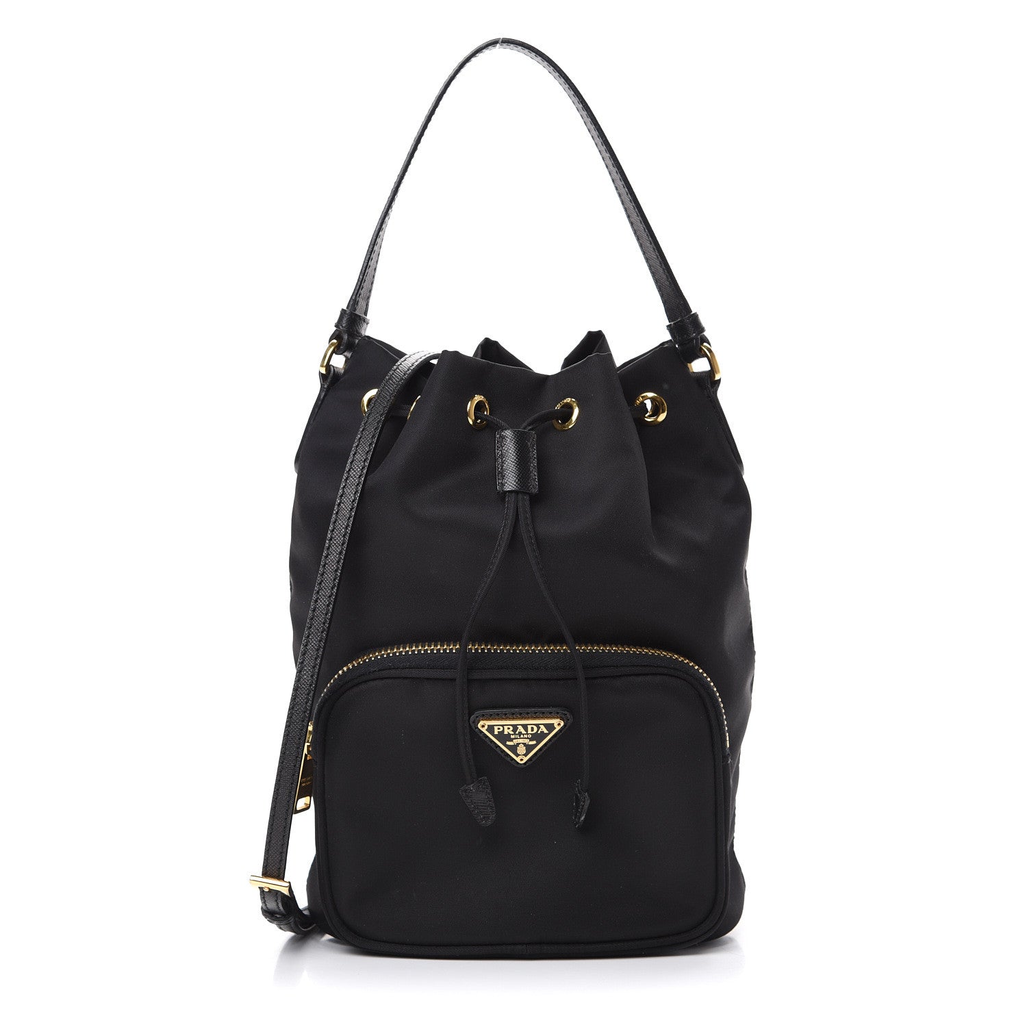 Prada Saffiano Tessuto Nylon Mini Bucket Crossbody Bag Black 1 of 11