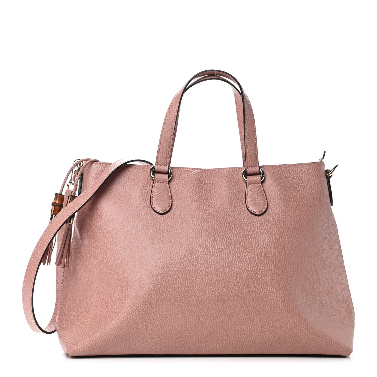 Pebbled Calfskin Convertible Bamboo Tassel Tote Soft Pink