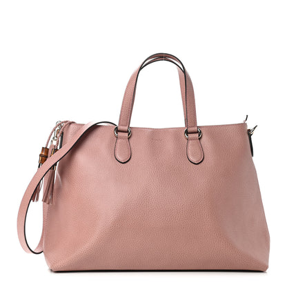 Gucci Pebbled Calfskin Convertible Bamboo Tassel Tote Soft Pink 1 of 8