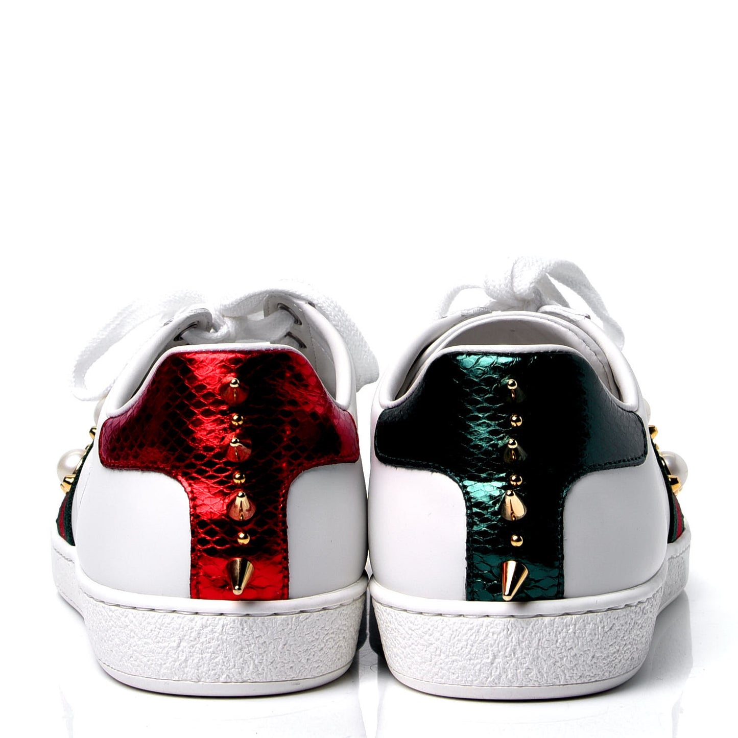 Calfskin Web Pearl Studded Womens Ace Sneakers 40.5 White