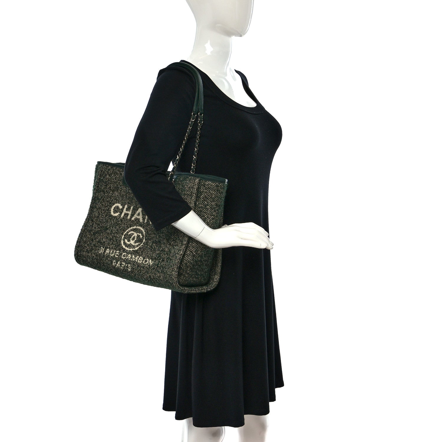 Chanel Mixed Fibers Calfskin Small Deauville Tote Green 2 of 9