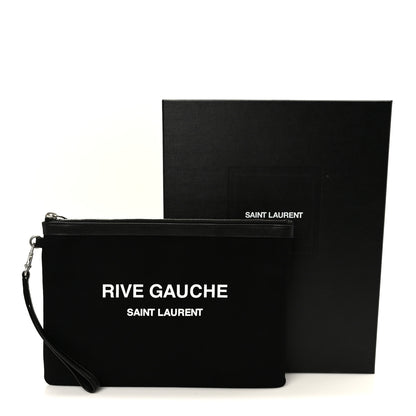 Saint Laurent Linen Canvas Rive Gauche Zipped Pouch Black 9 of 9