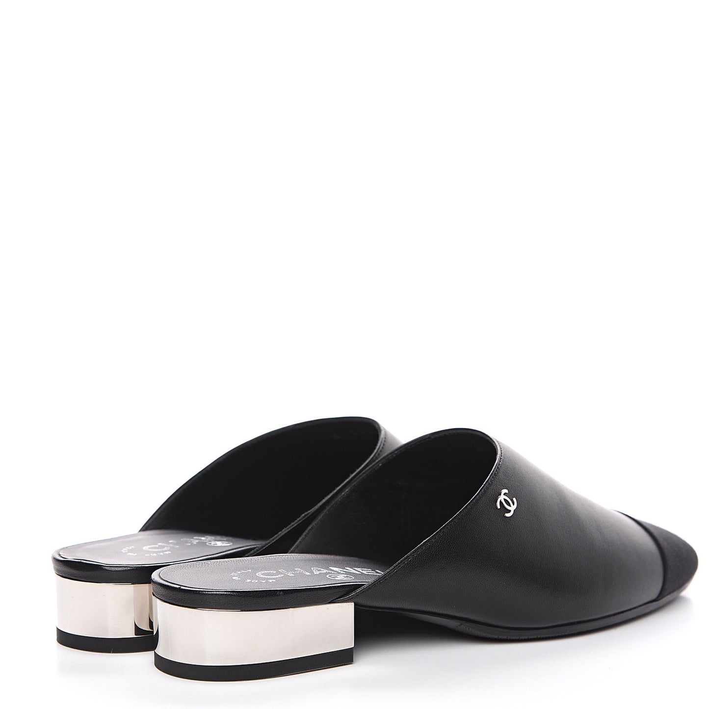Lambskin Grosgrain Cap Toe CC Mules 36 Black