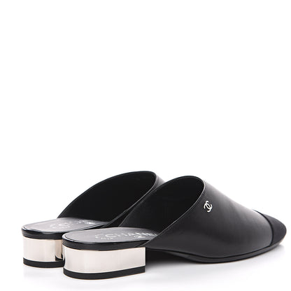 Chanel Lambskin Grosgrain Cap Toe CC Mules 36 Black 4 of 9