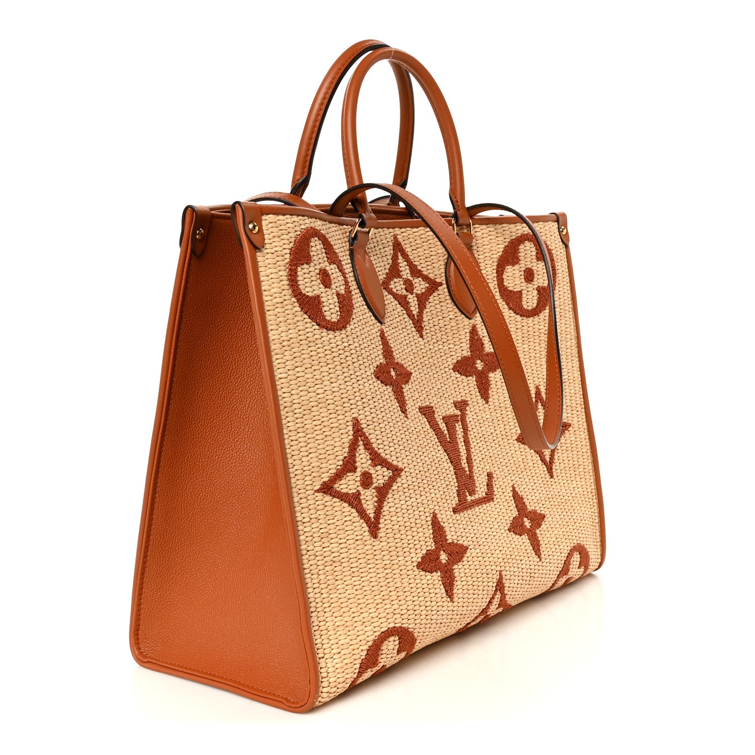 Louis Vuitton Raffia Calfskin Monogram Giant Onthego GM Tan 3 of 11