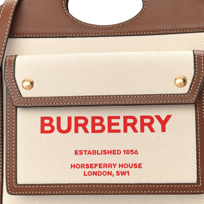Burberry Canvas Smooth Calfskin Two Tone Mini Pocket Bag Natural Malt Brown 10 of 10