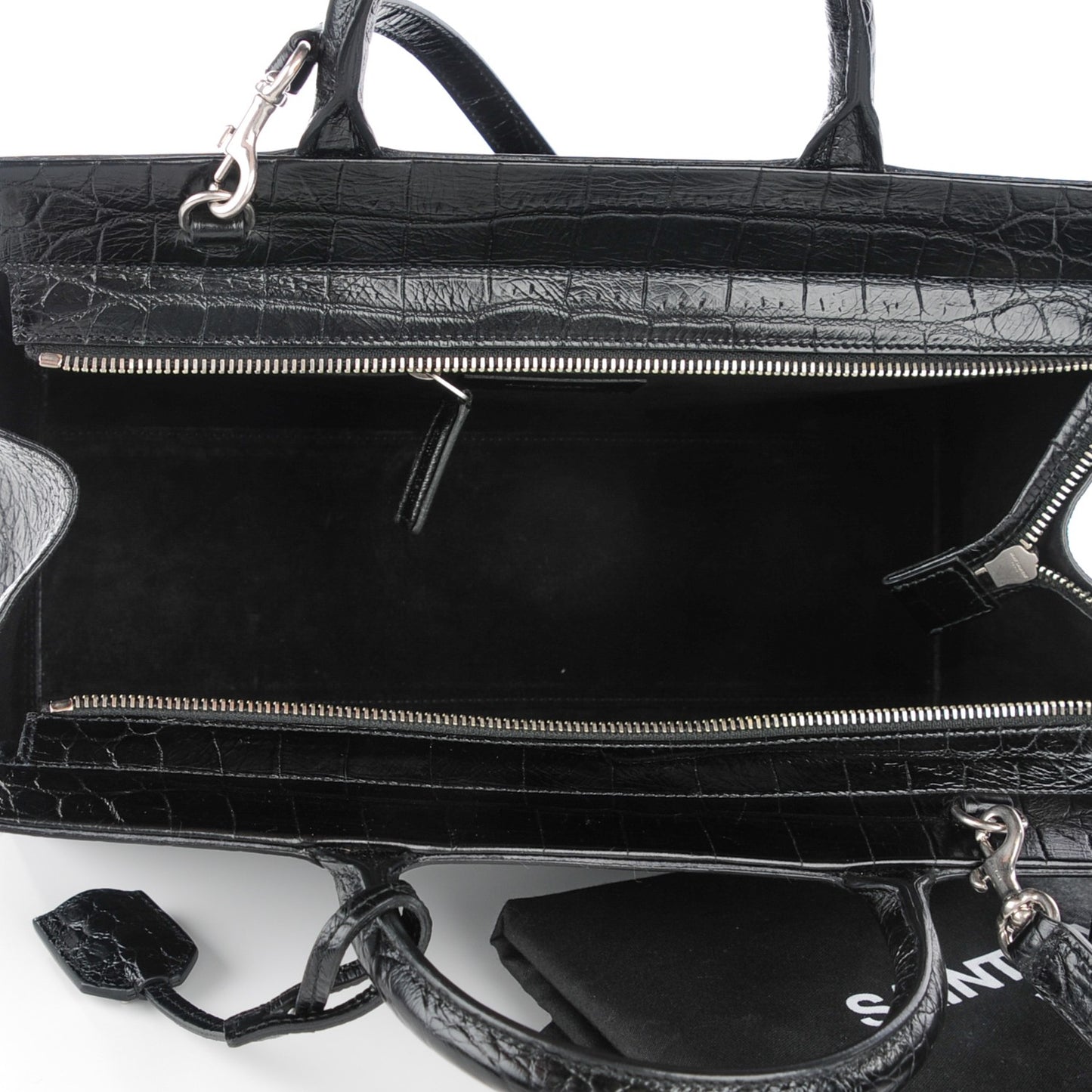 Calfskin Crocodile Embossed Small Cabas Rive Gauche Black
