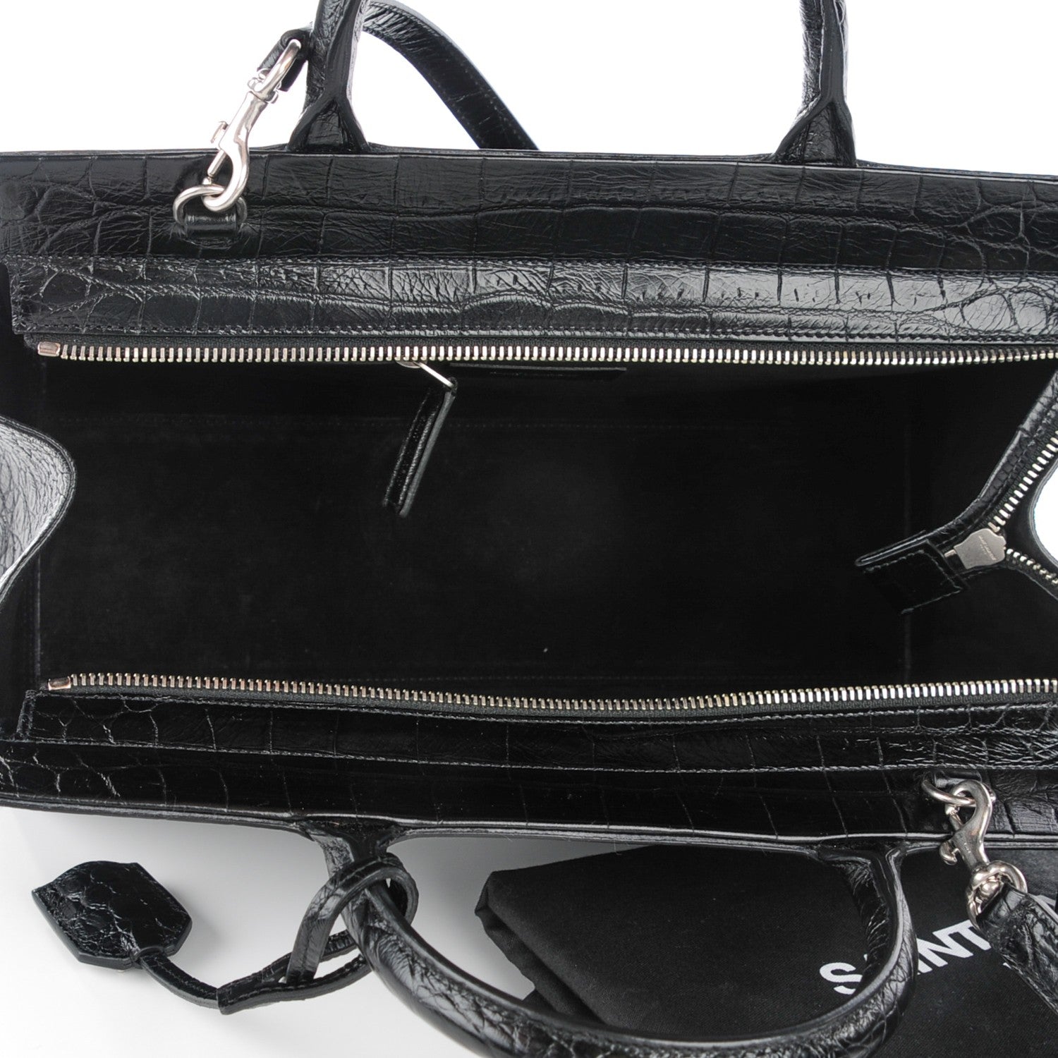 Saint Laurent Calfskin Crocodile Embossed Small Cabas Rive Gauche Black 5 of 7