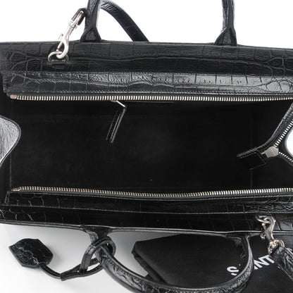 Saint Laurent Calfskin Crocodile Embossed Small Cabas Rive Gauche Black 5 of 7