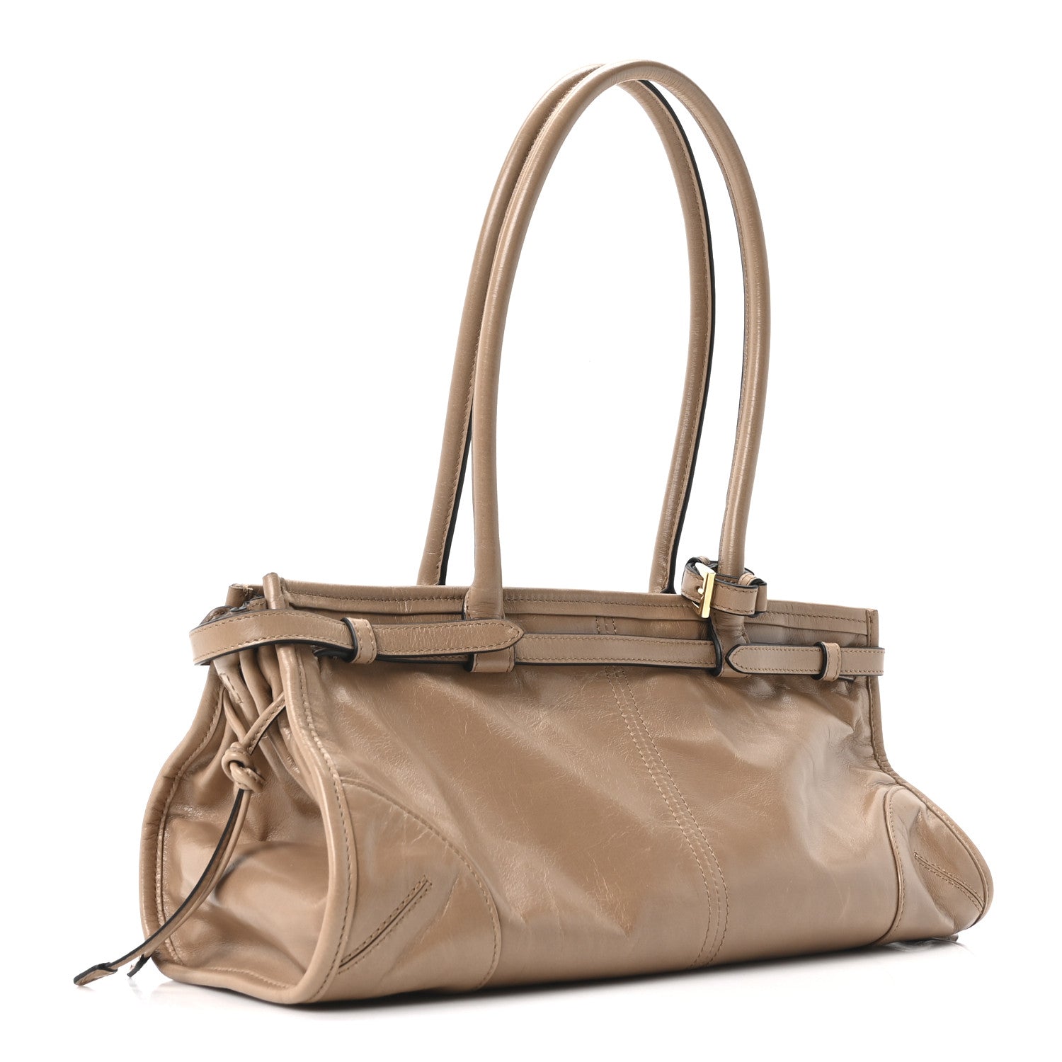 Prada Glossy Calfskin Triangle Medium Bonnie Shoulder Bag Cameo 3 of 10