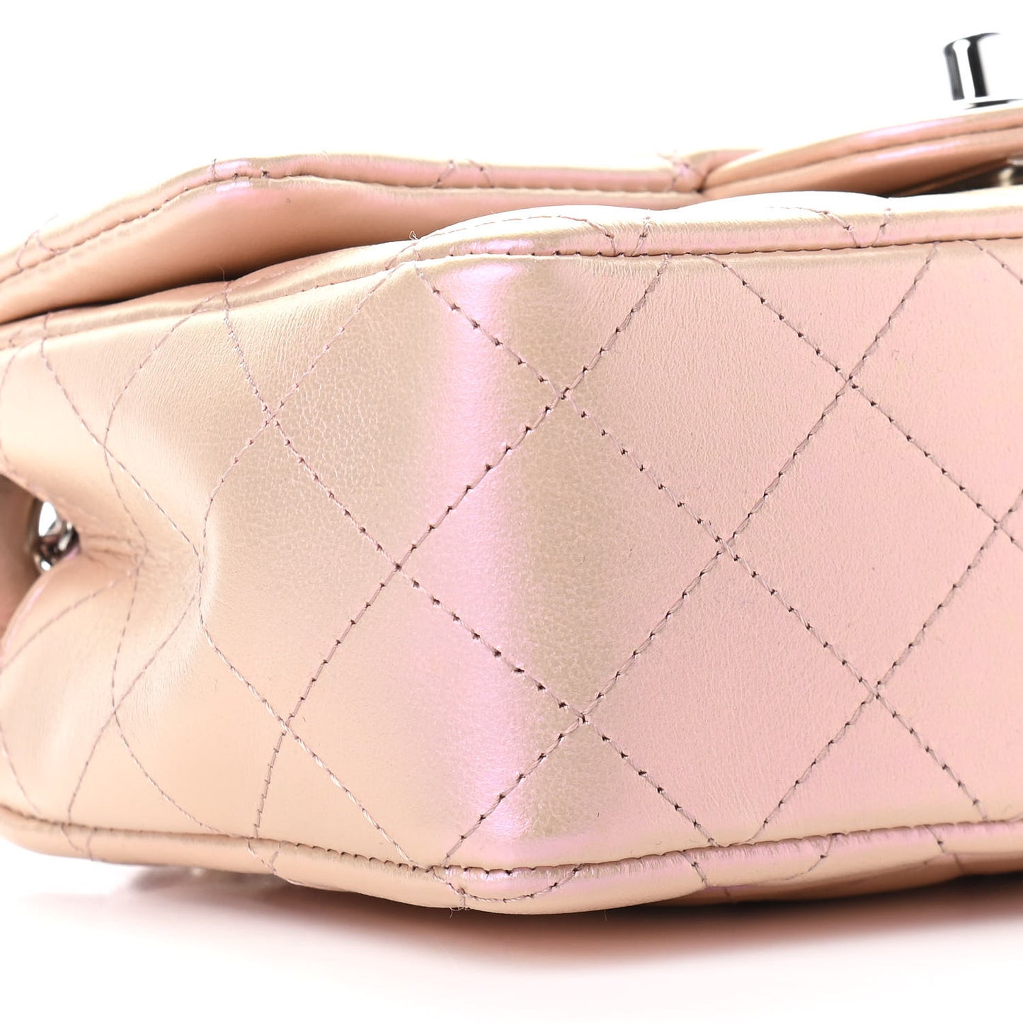 Iridescent Calfskin Quilted Mini Rectangular Flap Pink