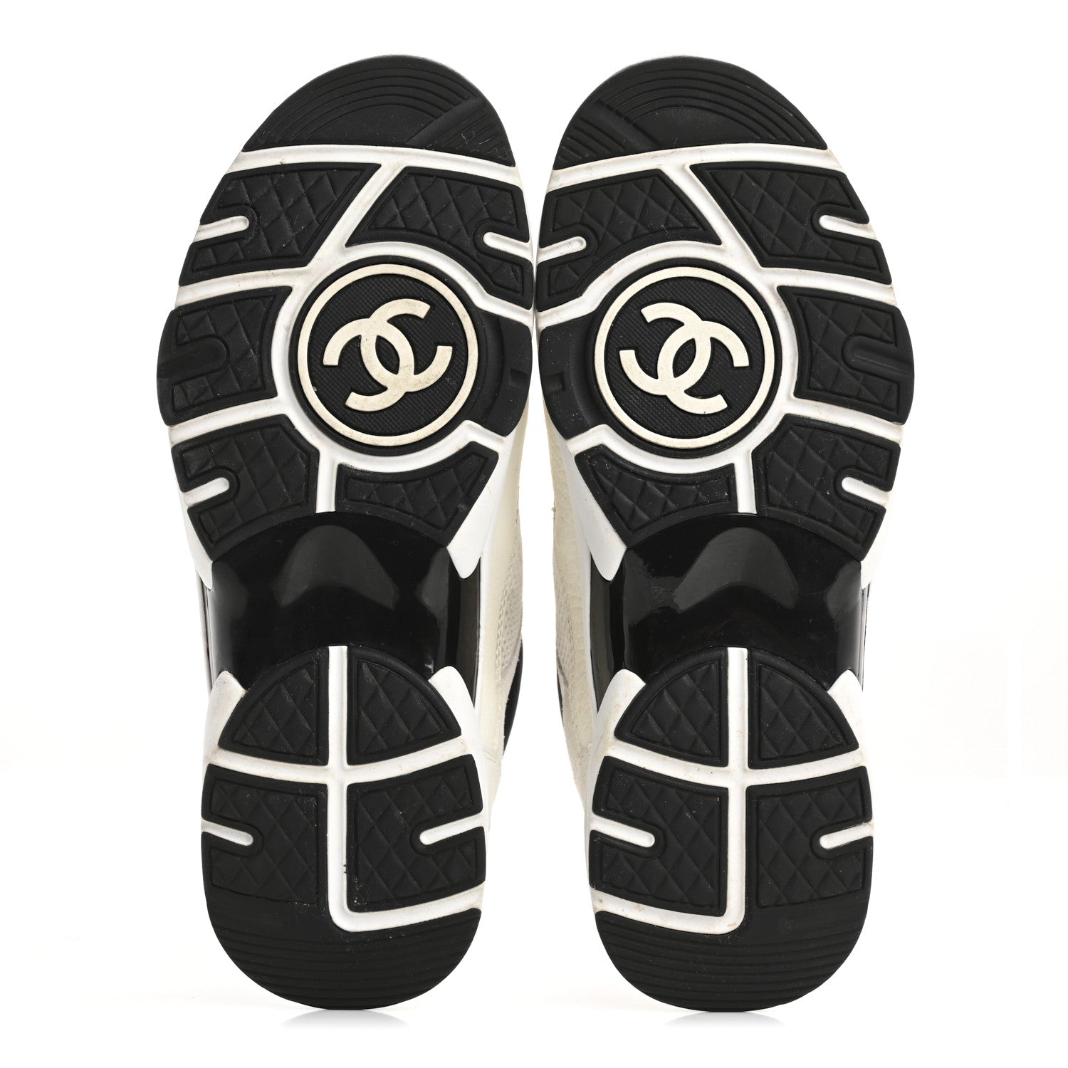 Chanel Mesh Suede Calfskin Grained Calfskin Womens CC Sneakers 38 White Black 6 of 14