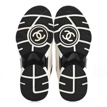 Chanel Mesh Suede Calfskin Grained Calfskin Womens CC Sneakers 38 White Black 6 of 14
