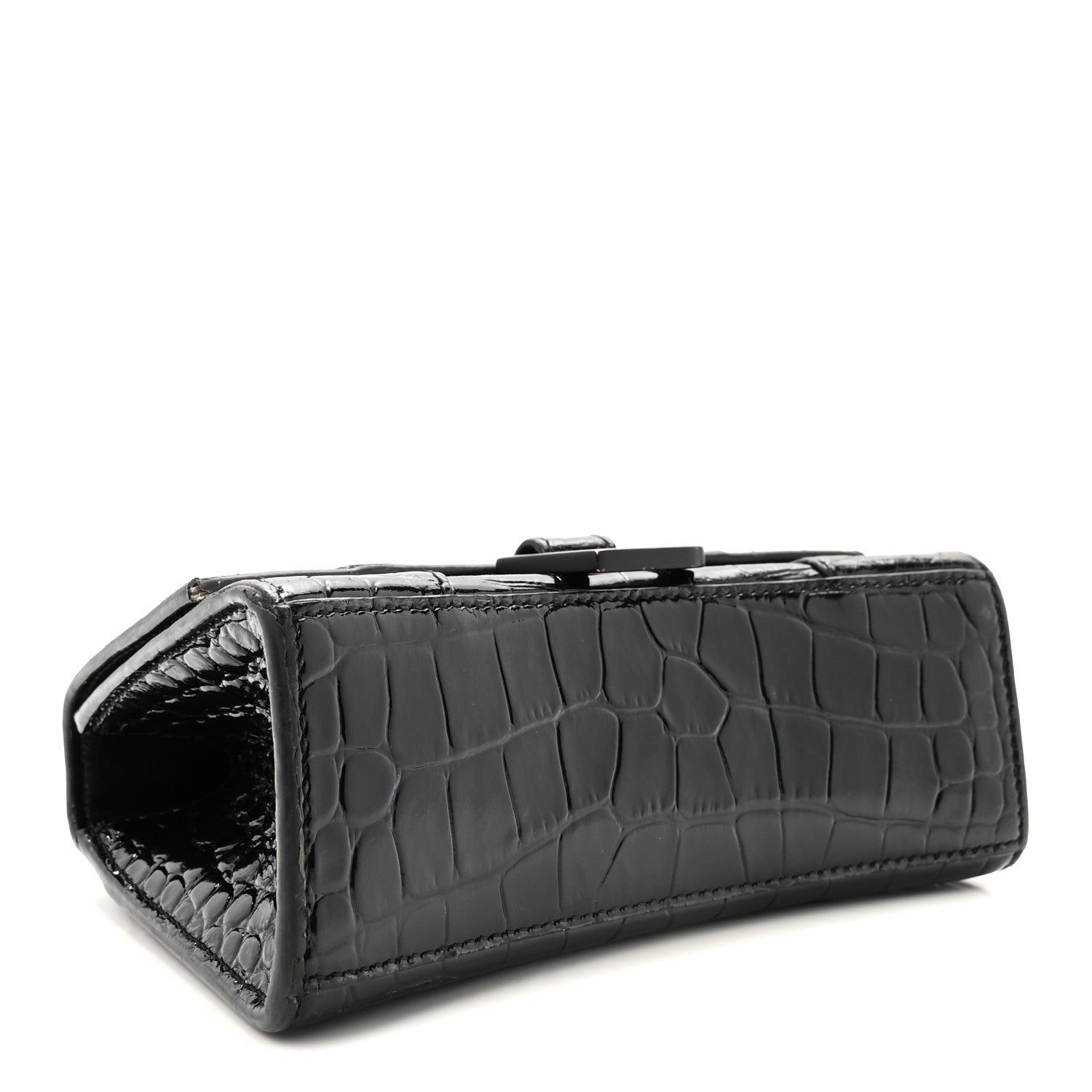 Balenciaga Shiny Calfskin Monochrome Crocodile Embossed Hourglass Top Handle Bag XS Black 4 of 9