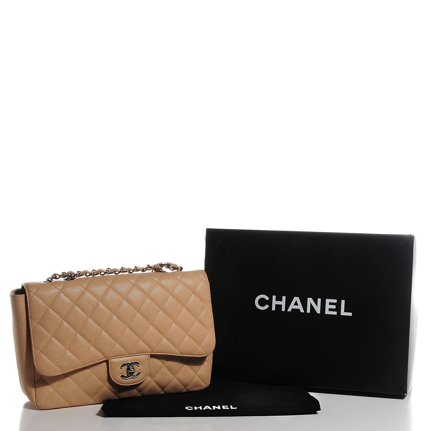 Caviar Quilted Jumbo Single Flap Beige