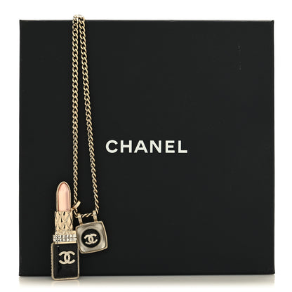 Chanel Metal Strass Pearl Lipstick Pendant Necklace Pink Gold 6 of 6
