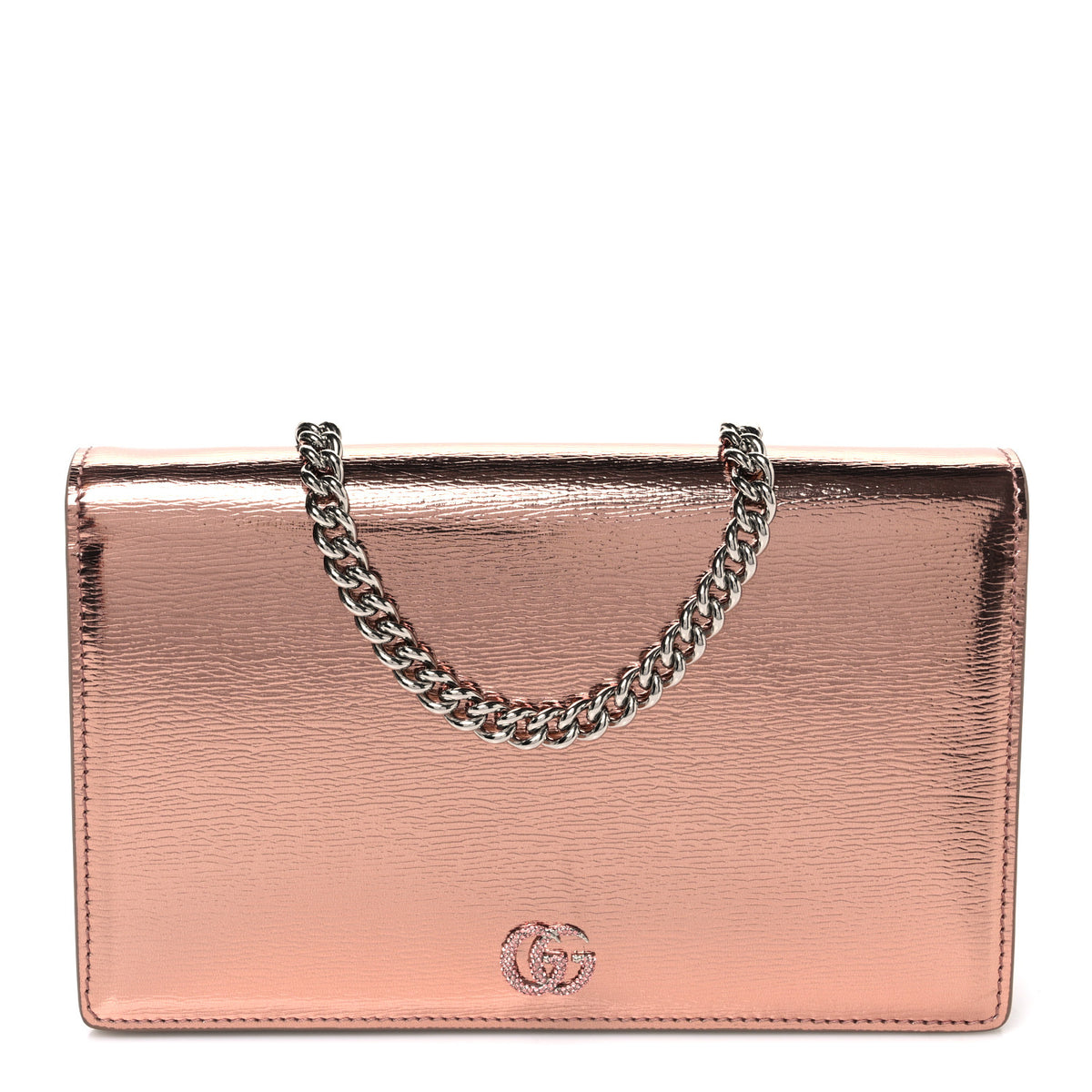 Gucci Textured Patent Bi-color GG Marmont Wallet on Chain  Pink 1 of 9