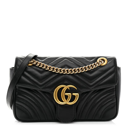 Gucci Calfskin Matelasse Small GG Marmont Shoulder Bag Black 1 of 10
