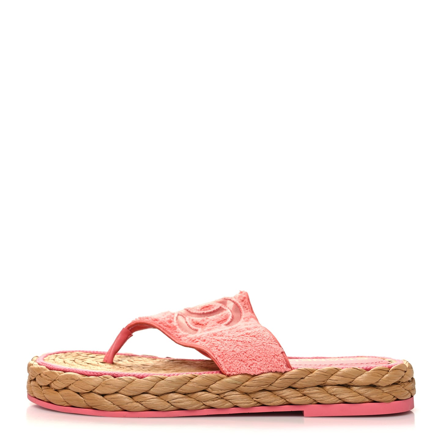 Terry Cloth Raffia CC Logo Thong Sandals 40 Pink