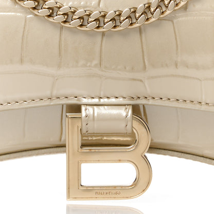 Balenciaga Metallic Calfskin Crocodile Embossed Hourglass Chain Bag Light Gold 7 of 10