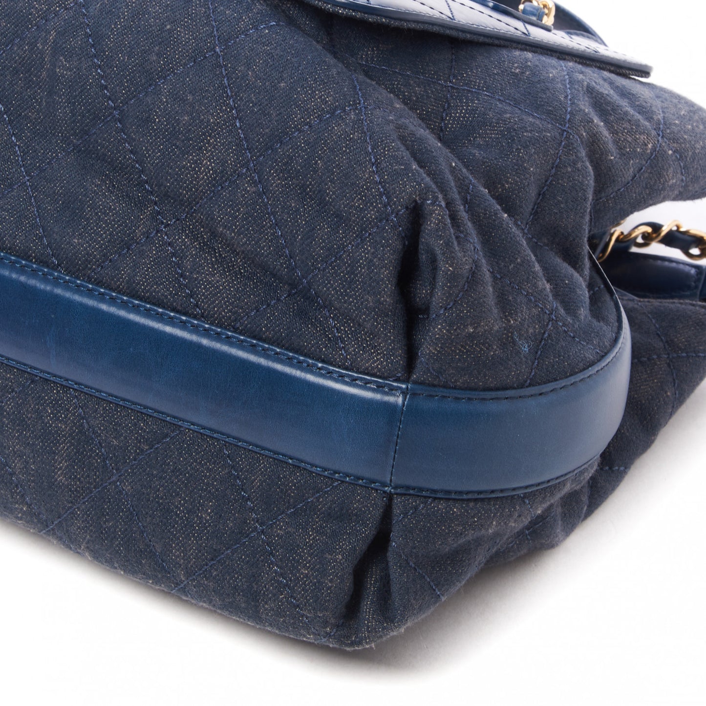 Denim Calfskin Quilted Tote Blue