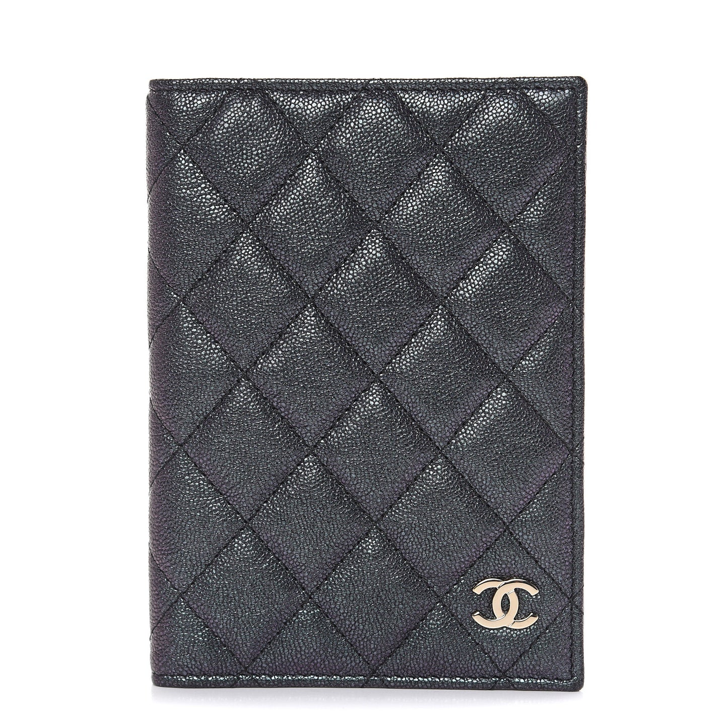 Iridescent Caviar Quilted Passport Holder Black