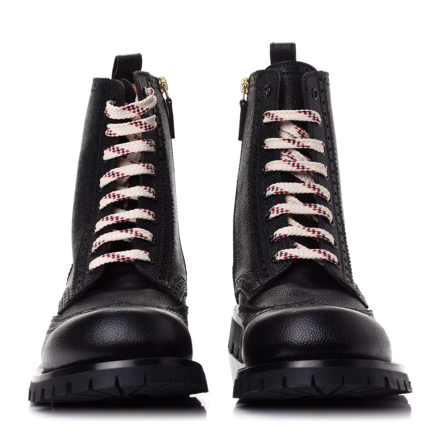 Gucci Grained Calfskin Mens Brogue Wingtip Lug Sole Boots 11 Black 2 of 4