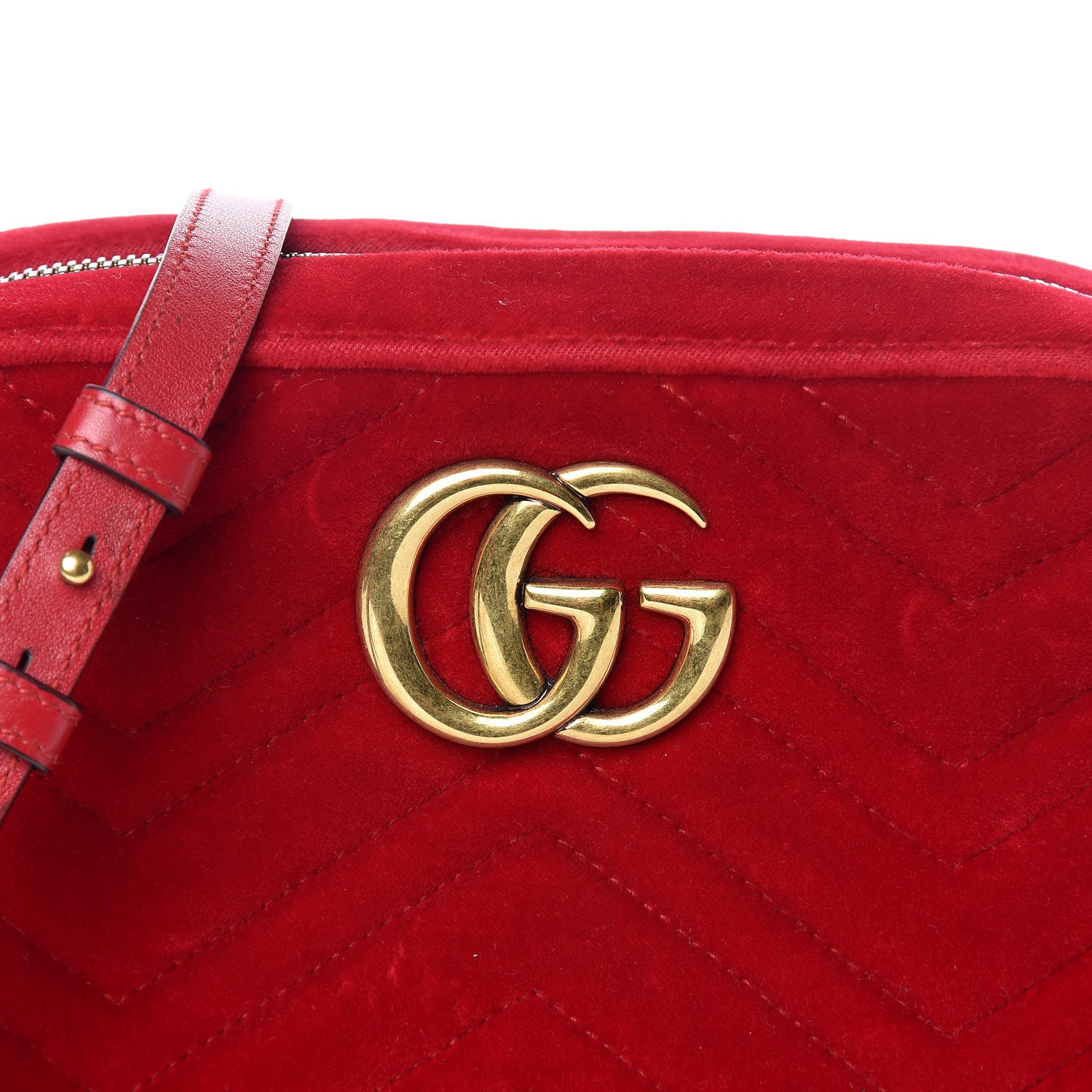 Gucci Velvet Matelasse Small GG Marmont Chain Shoulder Bag Hibiscus Red 10 of 10