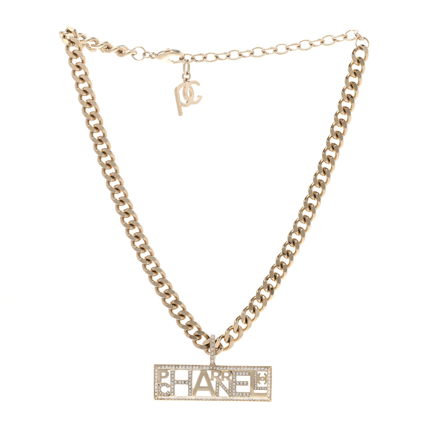 x Pharrell Williams Crystal Logo Necklace Gold
