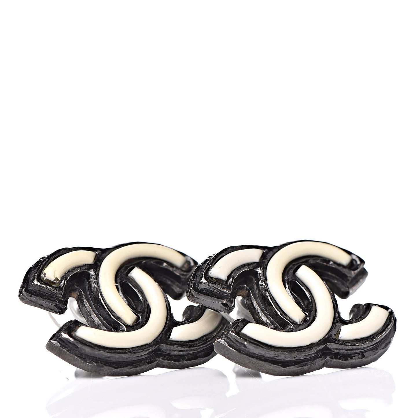 Ruthenium Enamel CC Earrings White Black