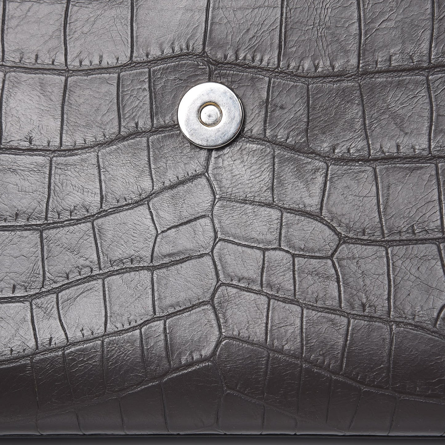Calfskin Crocodile Embossed Large Monogram Satchel Fog