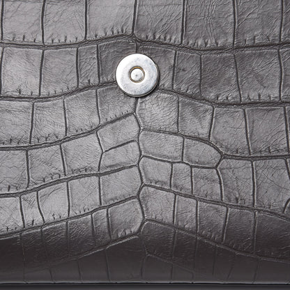 Saint Laurent Calfskin Crocodile Embossed Large Monogram Satchel Fog 17 of 20