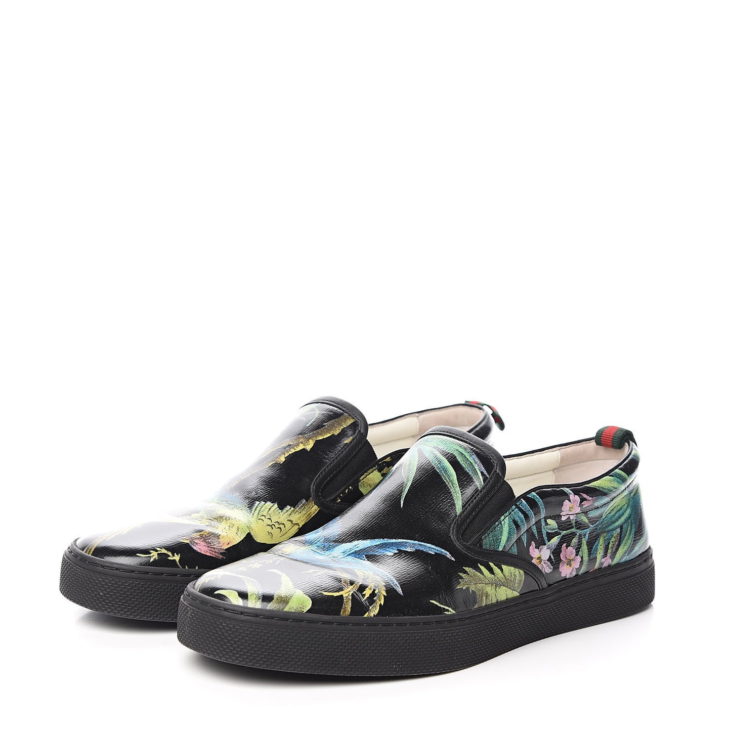 Calfskin Tropical Print Mens Dublin Slip On Sneakers 8 Black