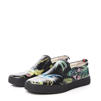 Gucci Calfskin Tropical Print Mens Dublin Slip On Sneakers 8 Black 3 of 8