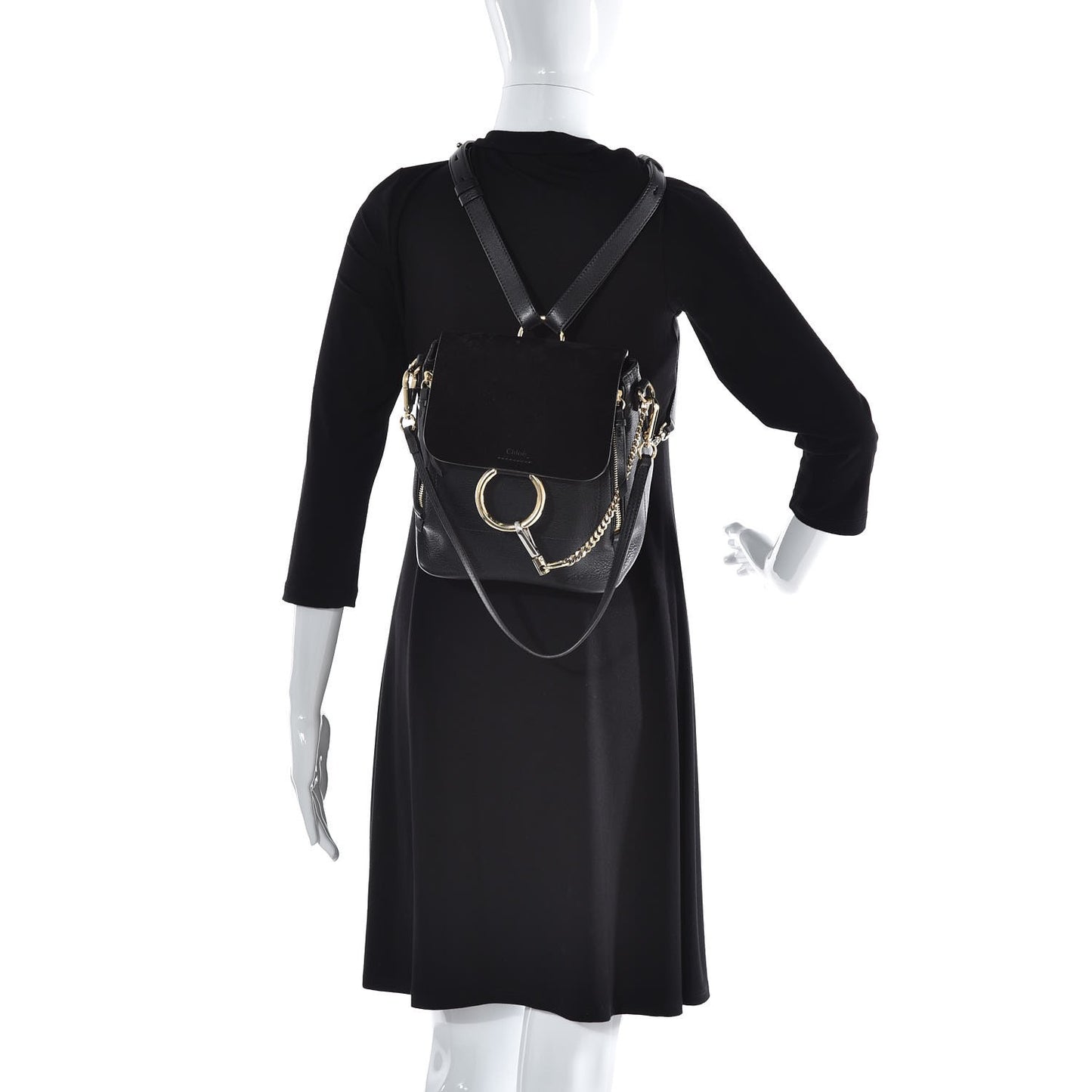 Suede Calfskin Small Faye Backpack Black