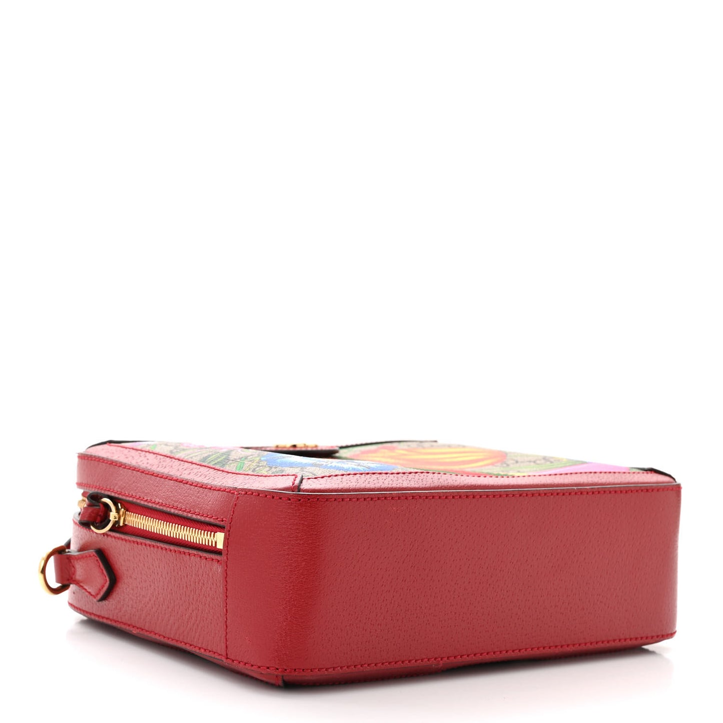 GG Supreme Monogram Flora Web Small Ophidia Top Handle Shoulder Bag Hibiscus Red