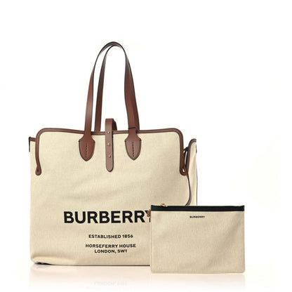 Burberry Cotton Canvas Calfskin Large Soft Belted Tote Bag Natural 1 of 11