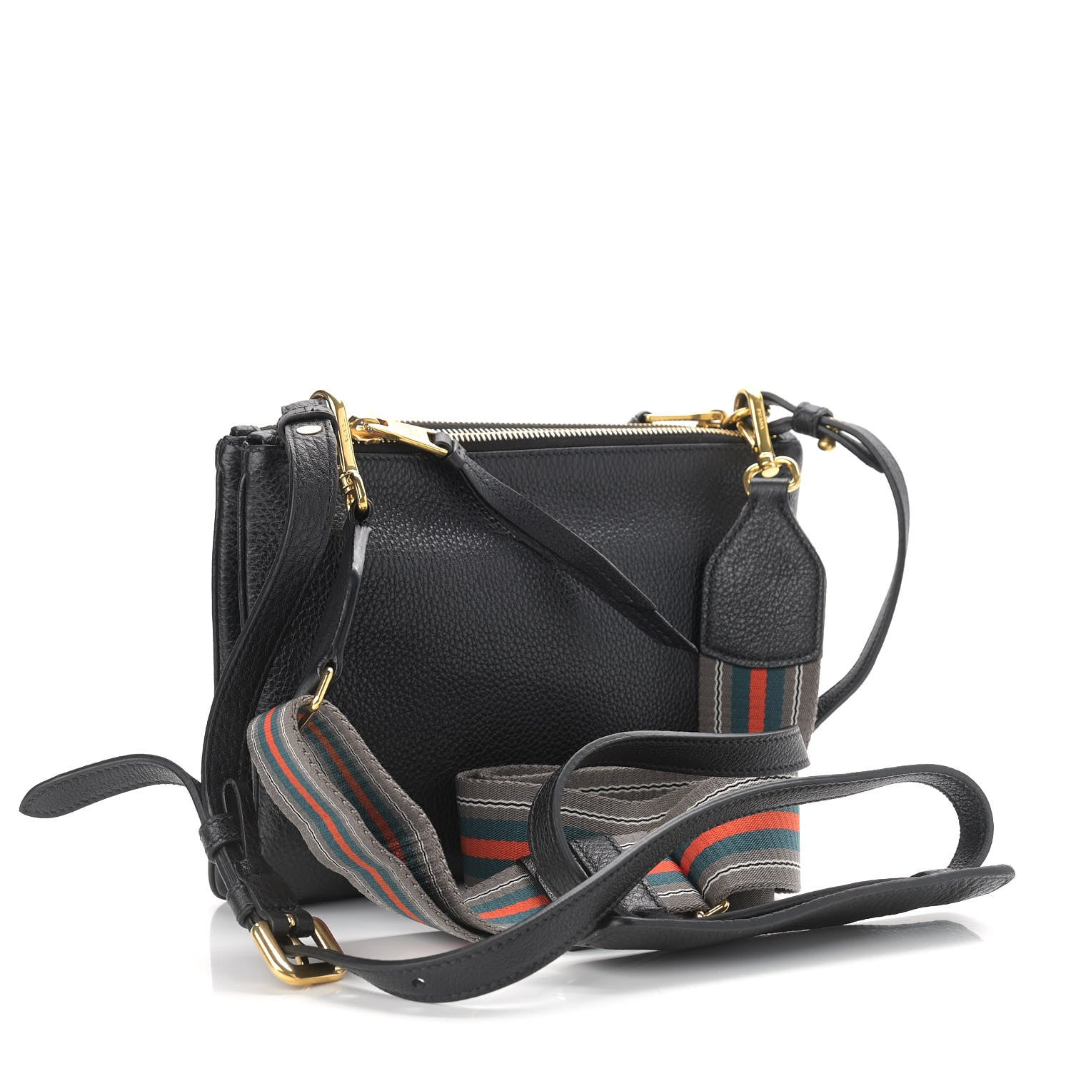 Prada Vitello Phenix Double Zip Crossbody Bag Black 3 of 11