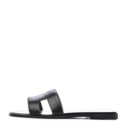 Hermes Box Calfskin Oran Sandals 39 Black 1 of 10