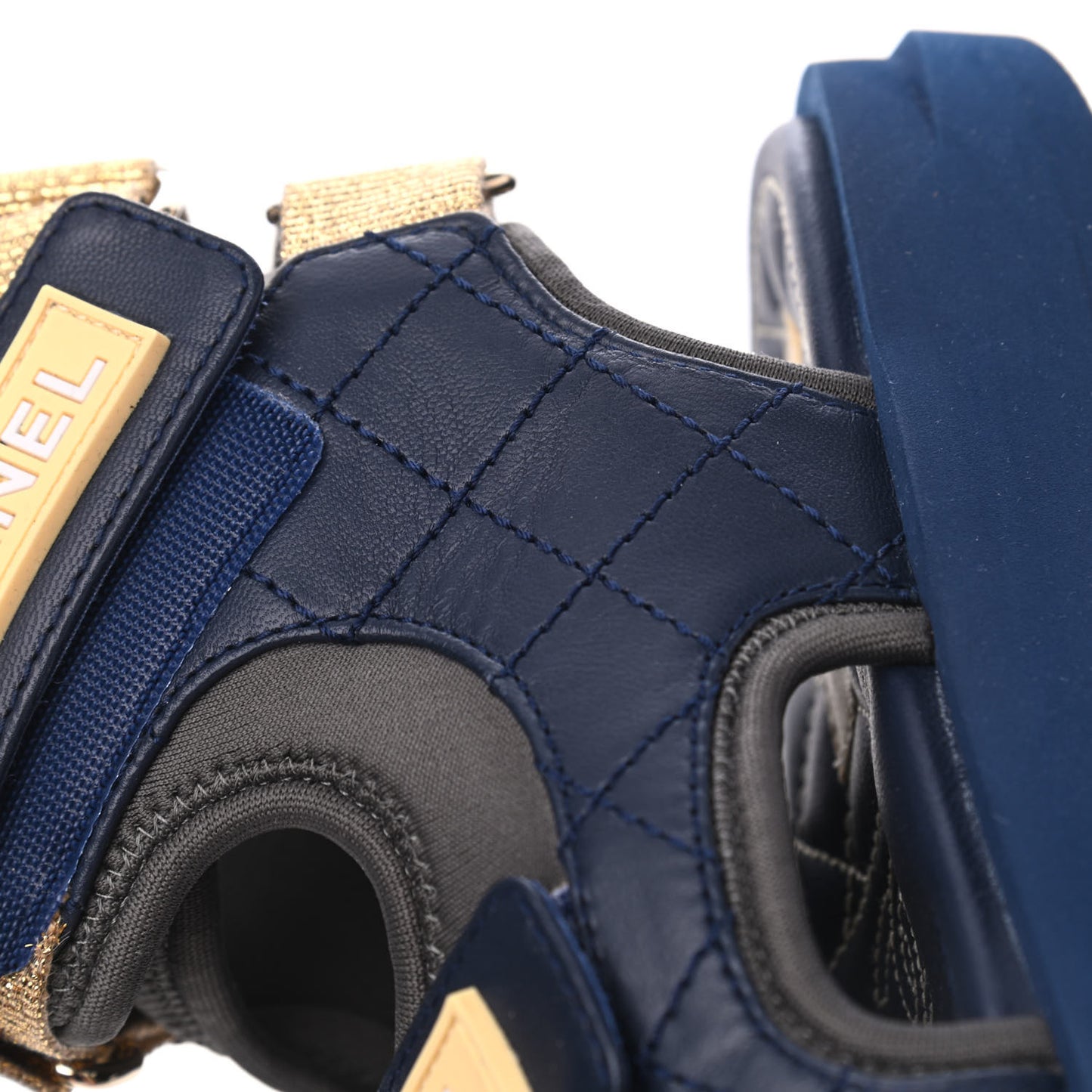 Goatskin Fabric Gladiator Sandals 36 Navy Blue Light Grey Yellow