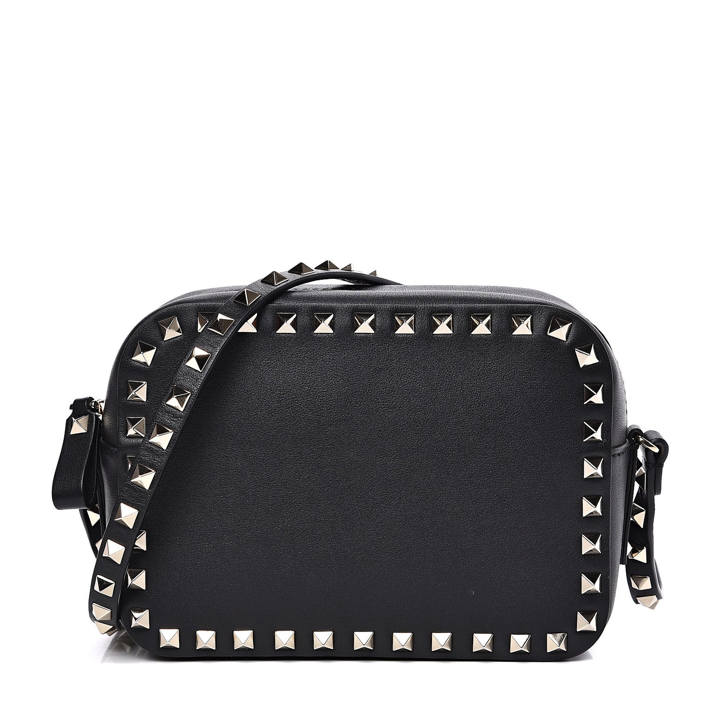 Calfskin Rockstud Camera Crossbody Bag Black