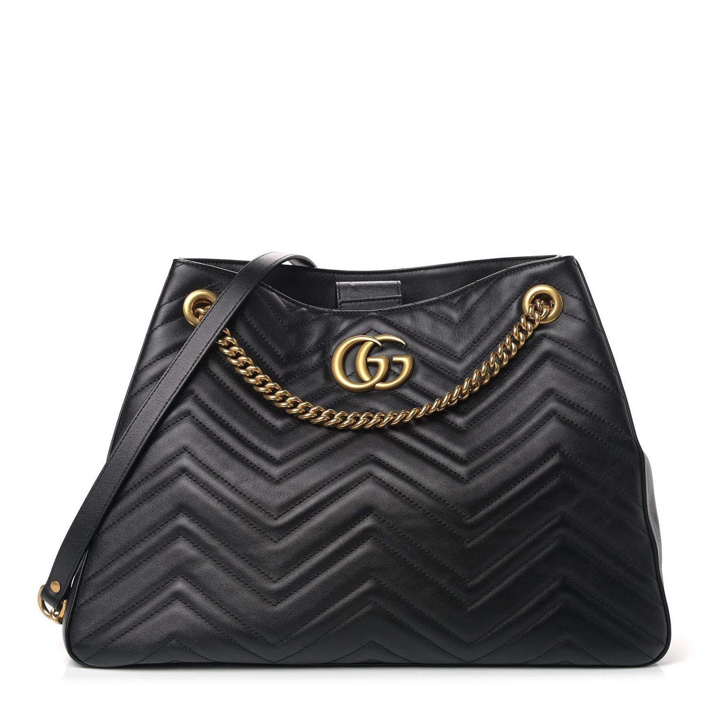 Calfskin Matelasse Medium GG Marmont Shoulder Tote Bag Black