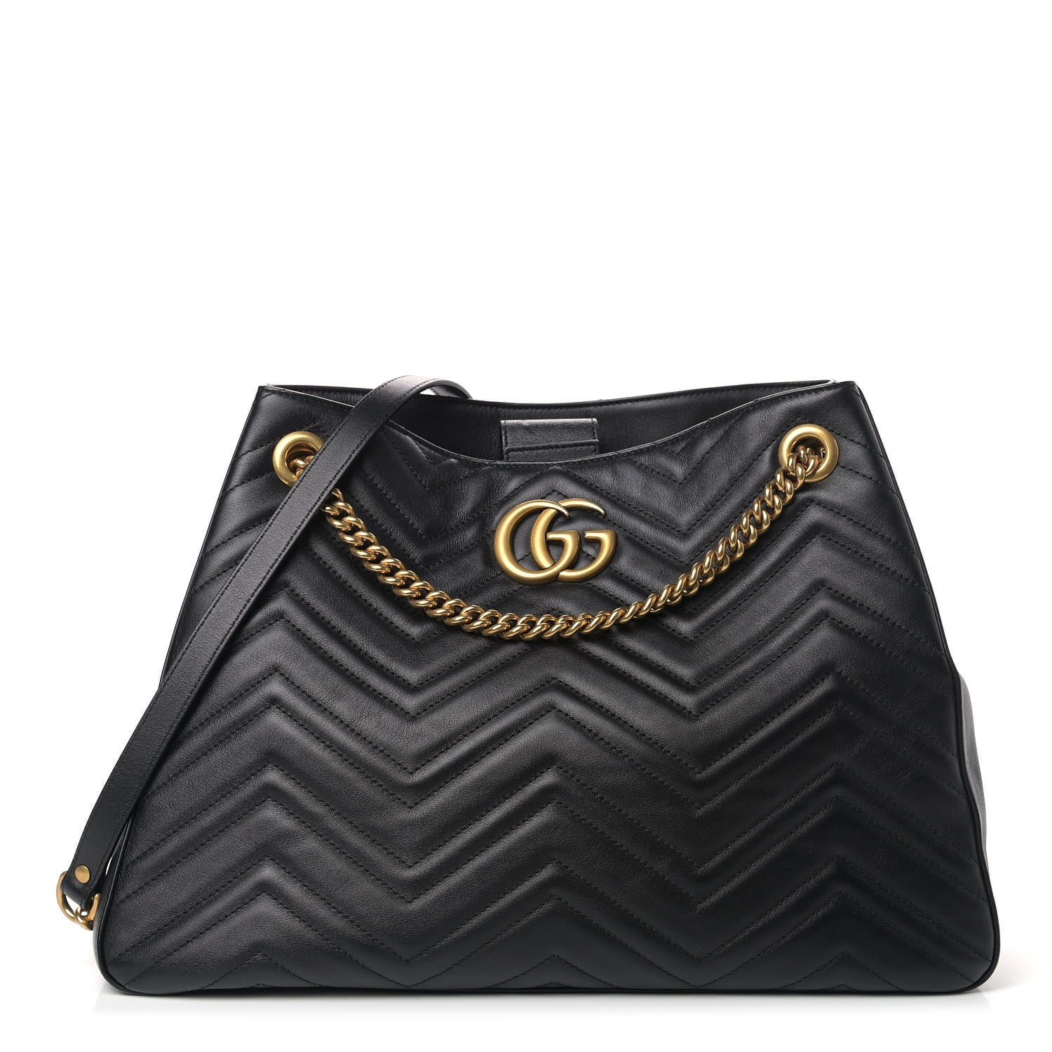 Gucci Calfskin Matelasse Medium GG Marmont Shoulder Tote Bag Black 1 of 9