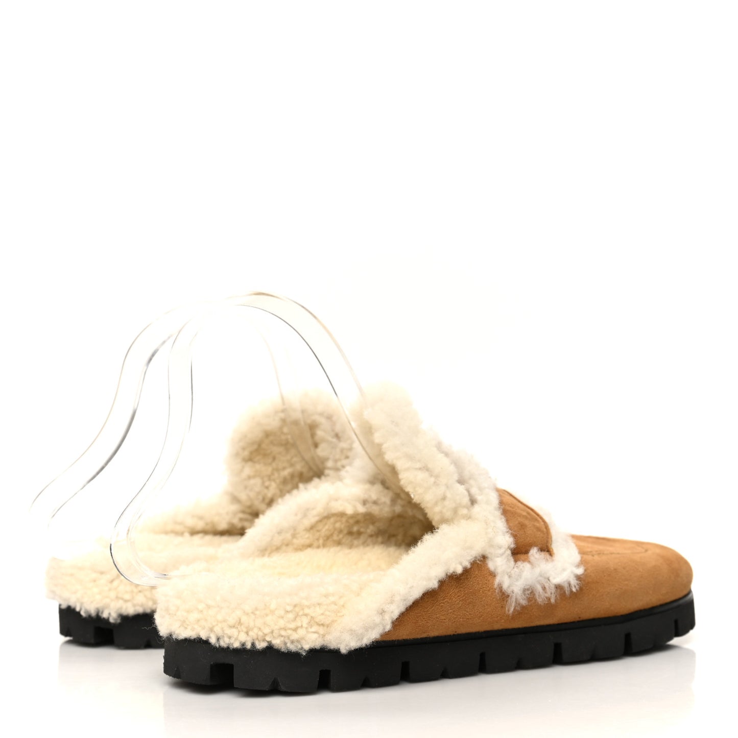 Shearling Metal Triangle Logo 20mm Slippers 40.5 Cognac