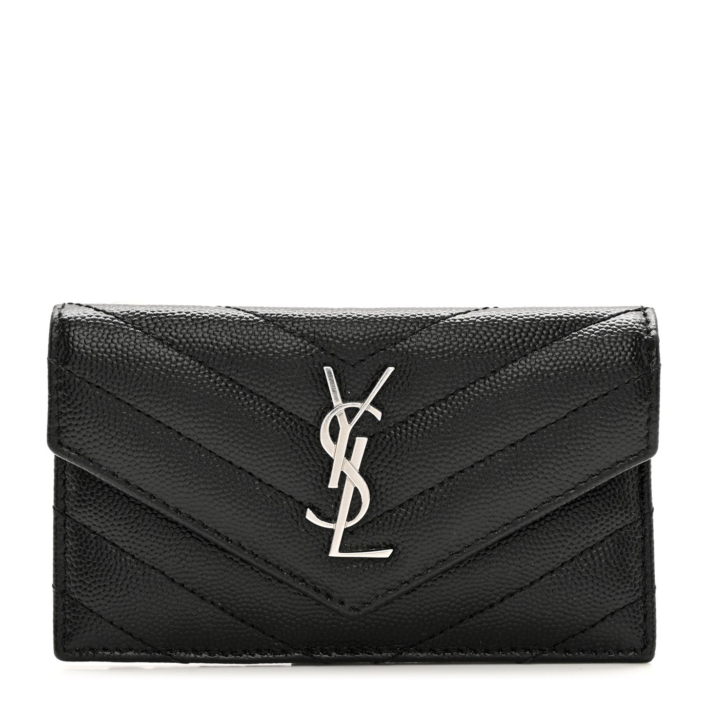 Grain De Poudre Matelasse Chevron Monogram Compact Wallet Black