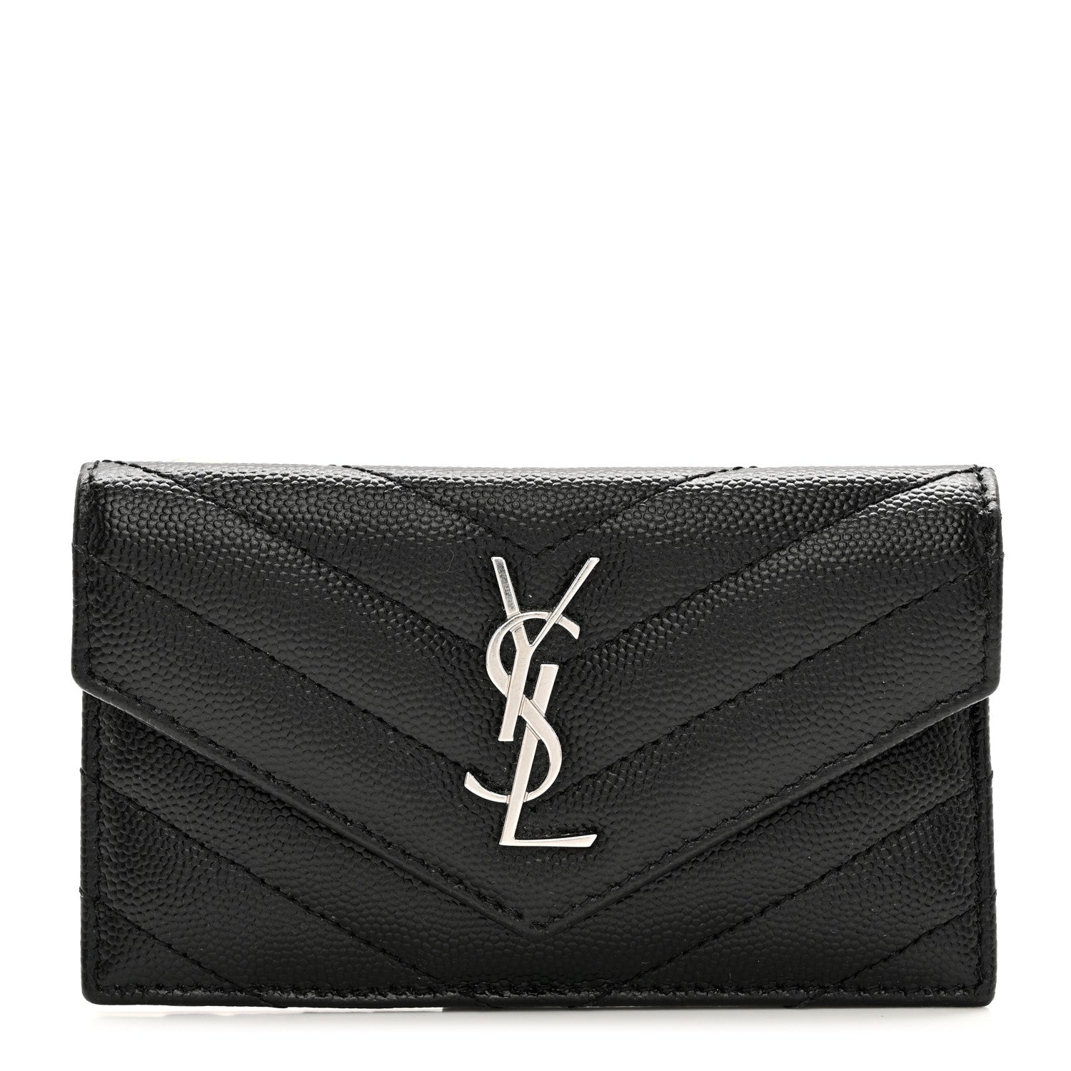 Saint Laurent Grain De Poudre Matelasse Chevron Monogram Compact Wallet Black 1 of 8
