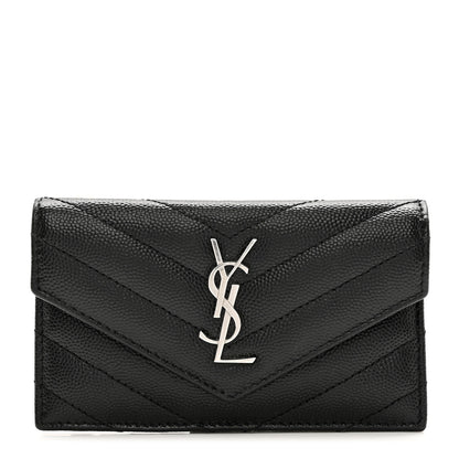 Saint Laurent Grain De Poudre Matelasse Chevron Monogram Compact Wallet Black 1 of 8